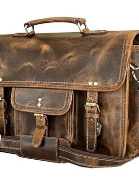Men's Brown Genuine Leather CrossbodyTravel Adjustable Strap Messenger Hand Bag